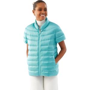 Martha Stewart Women’s Quilted Down Puffer Vest, Lightweight Short Sleeve Packable Jacket with Pockets, Warm Winter Outerwear(Turq Blue)