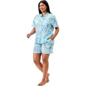 Martha Stewart Women’s Short Sleeve Lightweight Pajama Set | Notch Collar Top & Shorts | Soft, Comfortable Rayon Sleepwear(Salt Air)