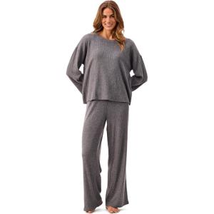 Martha Stewart Women’s Soft & Cozy Sleepwear | 2-Piece Waffle Knit Long Sleeve Pajama Lounge Set | Relaxed Fit(Grey)