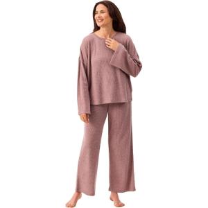 Martha Stewart Women’s Soft & Cozy Sleepwear | 2-Piece Waffle Knit Long Sleeve Pajama Lounge Set | Relaxed Fit(Pink)