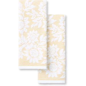 Martha Stewart Woodland Harvest Jacquard Mushrooms Kitchen Towel 2-Pack Set, 100% Cotton with Absorbent Honeycomb Texture, Decorative Kitchen Towels, Brown, 16″X28″(Yellow)