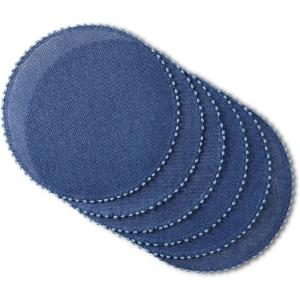 Martha Stewart Woven Water Resistant Lindos Placemat Set 6-Pack, 15″ Round, Beige(Navy Blue)
