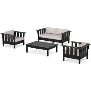 Martha Stewart by POLYWOOD® Acadia 4-Piece Deep Seating Set with Loveseat in Teak/Dune Burlap(Black / Dune Burlap)