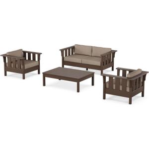 Martha Stewart by POLYWOOD® Acadia 4-Piece Deep Seating Set with Loveseat in Teak/Dune Burlap(Mahogany / Spiced Burlap)