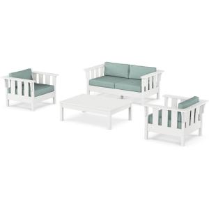 Martha Stewart by POLYWOOD® Acadia 4-Piece Deep Seating Set with Loveseat in Teak/Dune Burlap(White / Glacier Spa)