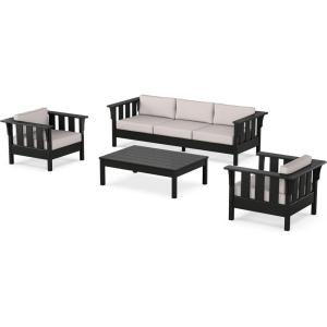Martha Stewart by POLYWOOD® Acadia 4-Piece Deep Seating Set with Sofa in Black/Dune Burlap(Black / Dune Burlap)