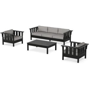 Martha Stewart by POLYWOOD® Acadia 4-Piece Deep Seating Set with Sofa in Black/Dune Burlap(Grey Mist)