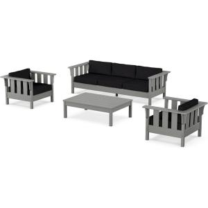 Martha Stewart by POLYWOOD® Acadia 4-Piece Deep Seating Set with Sofa in Slate Grey (Midnight Linen)(Midnight Linen)