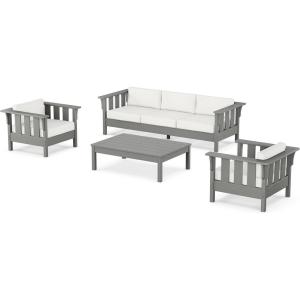 Martha Stewart by POLYWOOD® Acadia 4-Piece Deep Seating Set with Sofa in Slate Grey (Midnight Linen)(Natural Linen)