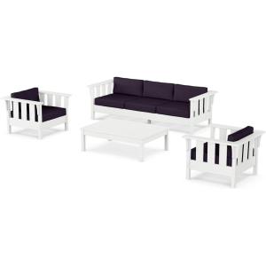 Martha Stewart by POLYWOOD® Acadia 4-Piece Deep Seating Set with Sofa in White (Navy Linen)(Navy Linen)