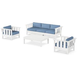 Martha Stewart by POLYWOOD® Acadia 4-Piece Deep Seating Set with Sofa in White (Navy Linen)(Sky Blue)