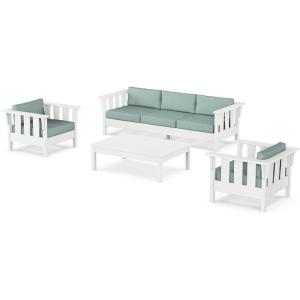 Martha Stewart by POLYWOOD® Acadia 4-Piece Deep Seating Set with Sofa in White (Navy Linen)(White / Glacier Spa)