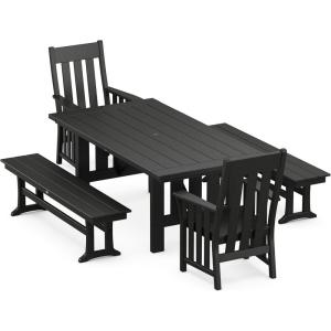 Martha Stewart by POLYWOOD® Acadia 5-Piece Dining Set with Benches in Teak(Black)