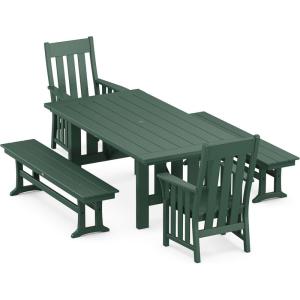 Martha Stewart by POLYWOOD® Acadia 5-Piece Dining Set with Benches in Teak(Green)