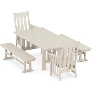 Martha Stewart by POLYWOOD® Acadia 5-Piece Dining Set with Benches in Teak(Sand)