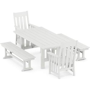 Martha Stewart by POLYWOOD® Acadia 5-Piece Dining Set with Benches in Teak(White)
