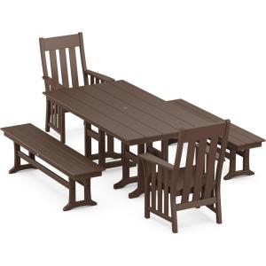 Martha Stewart by POLYWOOD® Acadia 5-Piece Farmhouse Dining Set with Benches in Slate Grey(Mahogany)