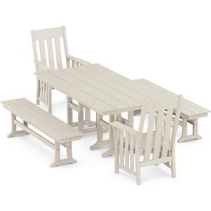 Martha Stewart by POLYWOOD® Acadia 5-Piece Farmhouse Dining Set with Benches in Slate Grey(Sand)