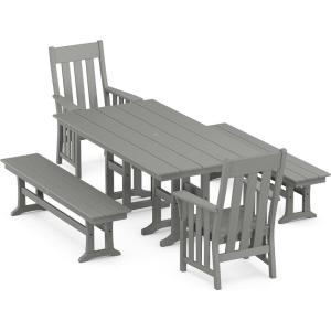Martha Stewart by POLYWOOD® Acadia 5-Piece Farmhouse Dining Set with Benches in Slate Grey(Slate Grey)