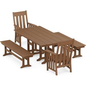 Martha Stewart by POLYWOOD® Acadia 5-Piece Farmhouse Dining Set with Benches in Slate Grey(Teak)