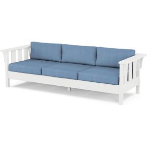 Martha Stewart by POLYWOOD® Acadia Deep Seating Sofa in Slate Grey/Natural Linen(White / Sky Blue)