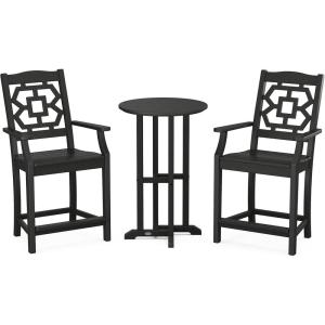 Martha Stewart by POLYWOOD® Chinoiserie 3-Piece Farmhouse Bistro Counter Set in Mahogany(Black)