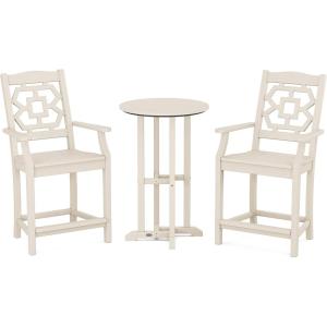 Martha Stewart by POLYWOOD® Chinoiserie 3-Piece Farmhouse Bistro Counter Set in Mahogany(Sand)