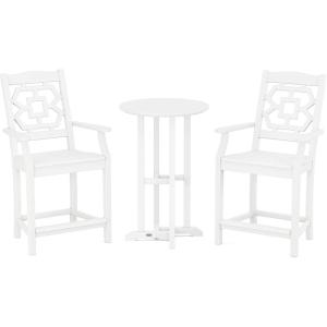 Martha Stewart by POLYWOOD® Chinoiserie 3-Piece Farmhouse Bistro Counter Set in Mahogany(White)