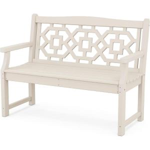 Martha Stewart by POLYWOOD Chinoiserie 48″ Outdoor Bench for Patio, Porch & Backyard, Sand – Durable All-Weather HDPE Garden Seat with Back Support – Classic 2 Person Seating, Made in The USA(Sand)