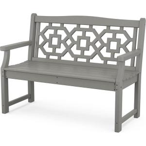 Martha Stewart by POLYWOOD Chinoiserie 48″ Outdoor Bench for Patio, Porch & Backyard, Sand – Durable All-Weather HDPE Garden Seat with Back Support – Classic 2 Person Seating, Made in The USA(Slate Grey)