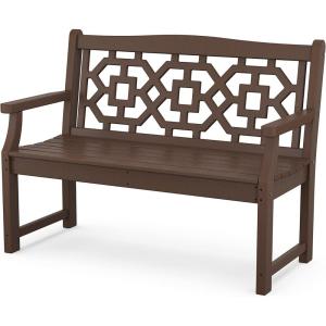 Martha Stewart by POLYWOOD Chinoiserie 48″ Outdoor Bench for Patio, Porch & Backyard, Sand – Durable All-Weather HDPE Garden Seat with Back Support – Classic 2 Person Seating, Made in The USA(Mahogany)