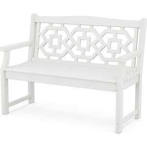 Martha Stewart by POLYWOOD Chinoiserie 48″ Outdoor Bench for Patio, Porch & Backyard, Sand – Durable All-Weather HDPE Garden Seat with Back Support – Classic 2 Person Seating, Made in The USA(White)