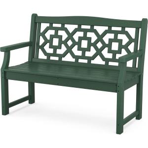 Martha Stewart by POLYWOOD Chinoiserie 48″ Outdoor Bench for Patio, Porch & Backyard, Sand – Durable All-Weather HDPE Garden Seat with Back Support – Classic 2 Person Seating, Made in The USA(Green)