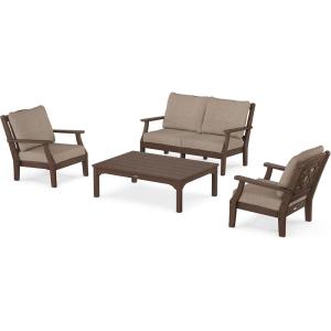 Martha Stewart by POLYWOOD® Chinoiserie 4-Piece Deep Seating Set with Loveseat in Sand/Glacier Spa(Mahogany / Spiced Burlap)