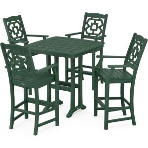 Martha Stewart by POLYWOOD® Chinoiserie 5-Piece Bar Set with Trestle Legs in Green(Green)