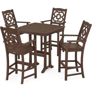 Martha Stewart by POLYWOOD® Chinoiserie 5-Piece Bar Set with Trestle Legs in Green(Mahogany)