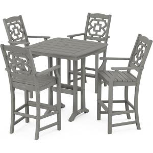 Martha Stewart by POLYWOOD® Chinoiserie 5-Piece Bar Set with Trestle Legs in Green(Slate Grey)
