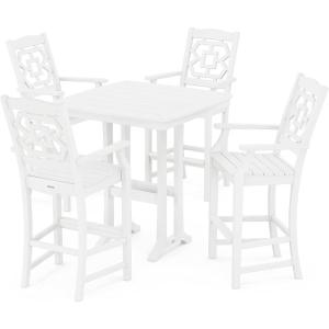Martha Stewart by POLYWOOD® Chinoiserie 5-Piece Bar Set with Trestle Legs in Green(White)