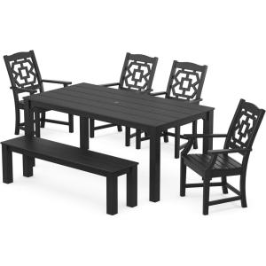 Martha Stewart by POLYWOOD® Chinoiserie 6-Piece Parsons Dining Set with Bench (Exclusive) in Mahogany(Black)