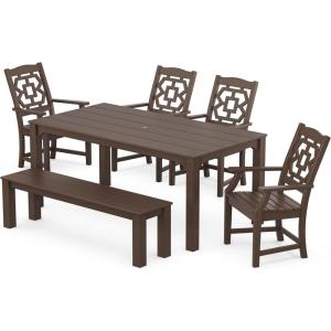 Martha Stewart by POLYWOOD® Chinoiserie 6-Piece Parsons Dining Set with Bench (Exclusive) in Mahogany(Mahogany)