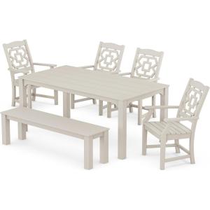 Martha Stewart by POLYWOOD® Chinoiserie 6-Piece Parsons Dining Set with Bench (Exclusive) in Mahogany(Sand)