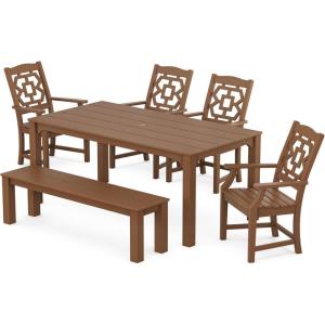 Martha Stewart by POLYWOOD® Chinoiserie 6-Piece Parsons Dining Set with Bench (Exclusive) in Mahogany(Teak)