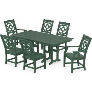 Martha Stewart by POLYWOOD® Chinoiserie 7-Piece Farmhouse Dining Set in Sand(Green)