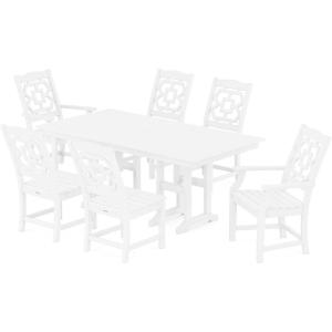 Martha Stewart by POLYWOOD® Chinoiserie 7-Piece Farmhouse Dining Set in Sand(White)