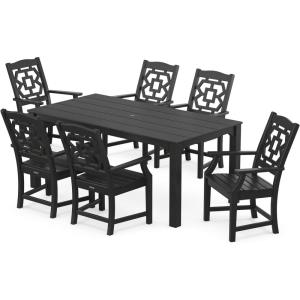 Martha Stewart by POLYWOOD® Chinoiserie Arm Chair 7-Piece Parsons Dining Set (Exclusive) in Mahogany(Black)