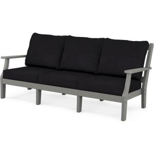 Martha Stewart by POLYWOOD® Chinoiserie Deep Seating Sofa in White/Glacier Spa(Slate Grey / Midnight Linen)