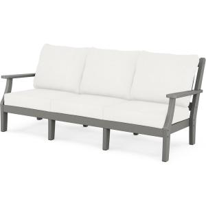 Martha Stewart by POLYWOOD® Chinoiserie Deep Seating Sofa in White/Glacier Spa(Slate Grey / Natural Linen)