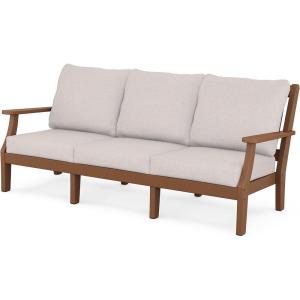 Martha Stewart by POLYWOOD® Chinoiserie Deep Seating Sofa in White/Glacier Spa(Teak / Dune Burlap)