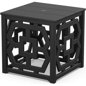 Martha Stewart by POLYWOOD Chinoiserie Outdoor Umbrella Stand Accent Table, White Lattice 22″x22″ Square, Durable HDPE All-Weather Small Patio Furniture for Backyard, Deck, Garden, Made in The USA(Black)