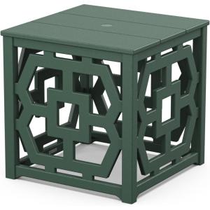 Martha Stewart by POLYWOOD Chinoiserie Outdoor Umbrella Stand Accent Table, White Lattice 22″x22″ Square, Durable HDPE All-Weather Small Patio Furniture for Backyard, Deck, Garden, Made in The USA(Green)